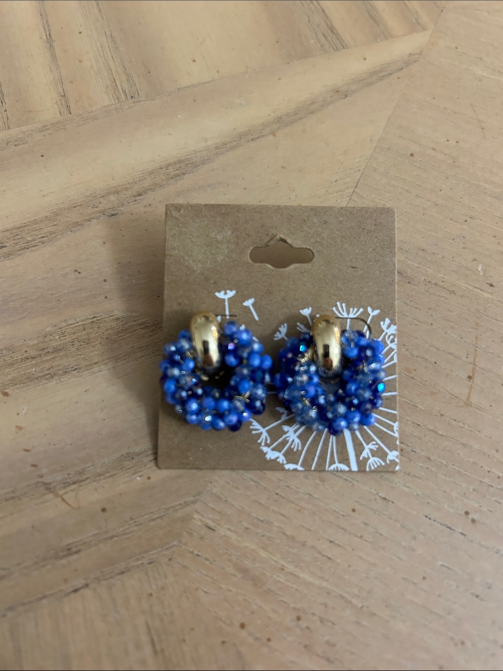 Gold-Tone Hoop Earrings with Blue Beaded Clusters